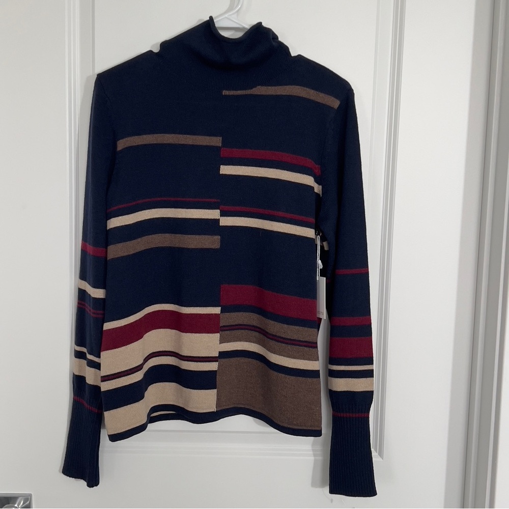 NWT ECRU Funnel Neck Multi Striped Sweater Size L